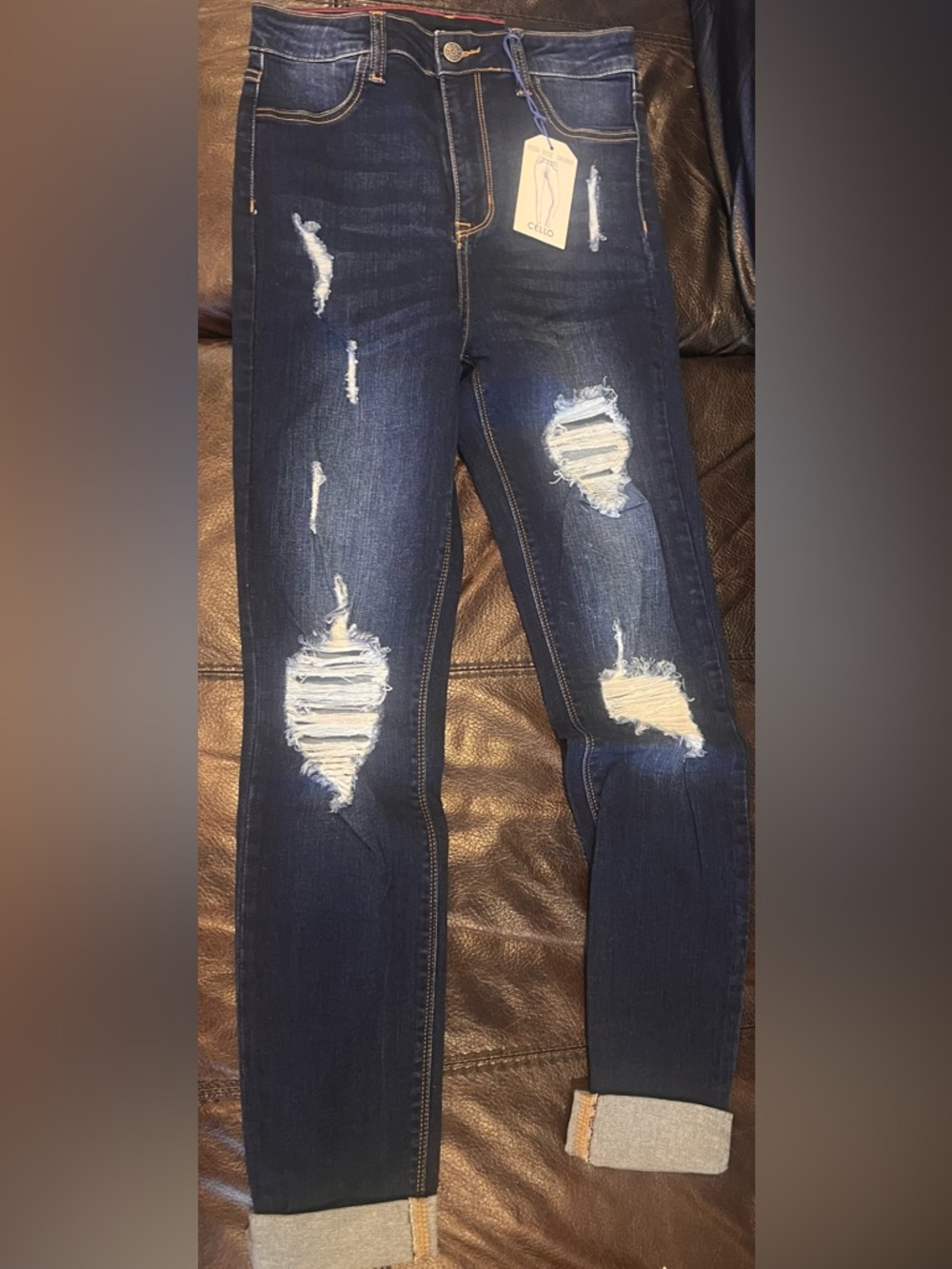 Cello Dark Blue Distressed Skinny Jeans